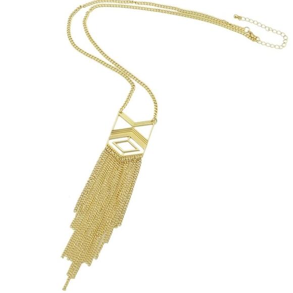 Anthropologie Gold Chevron Tassel Pendant Necklace - Picture 1 of 5